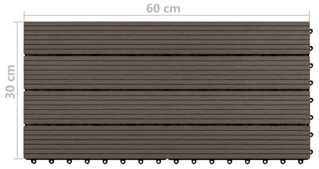 Ladrilhos de pavimento 6 pcs WPC 1,08m² 60x30cm castanho escuro