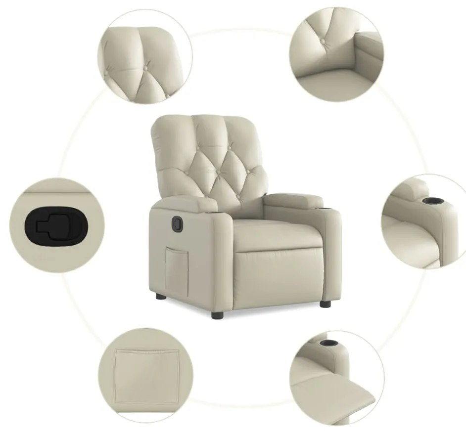Poltrona reclinável couro artificial cor creme