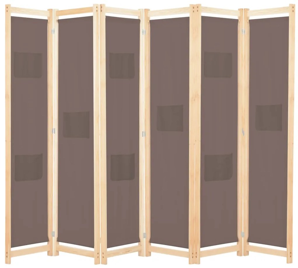 248182 vidaXL Divisória de quarto com 6 painéis 240x170x4 cm tecido castanho