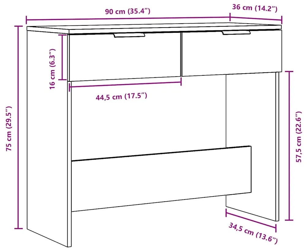 Mesa consola 90x36x75 cm derivados madeira carvalho artisiano