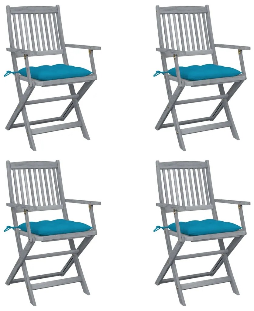 vidaXL Cadeiras exterior dobráveis c/ almofadões 4 pcs acácia maciça