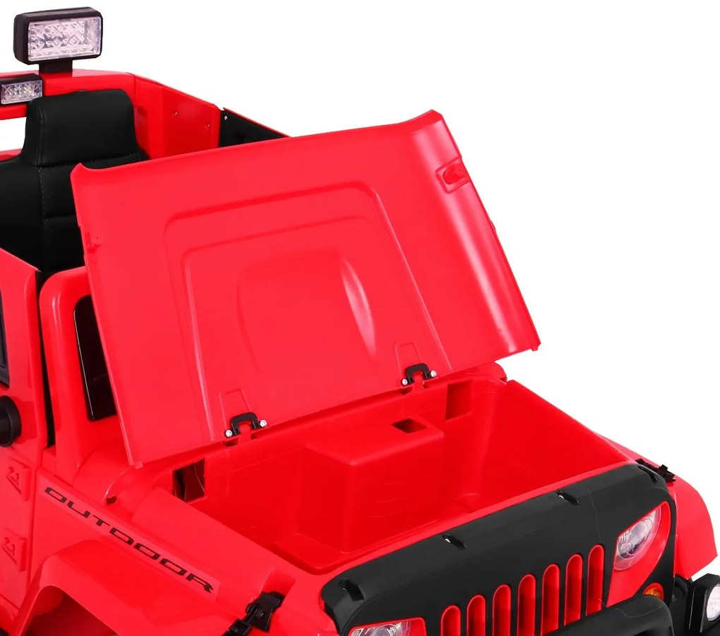 Jipe elétrico para Crianças 24V 2 Lugares Mighty Jeep 4x4 Rodas de EVA, Assento de couro Vermelho