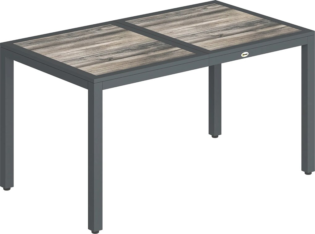 Outsunny Mesa de Jardim para 4 a 6 Pessoas Mesa de Jantar Exterior com Tampo Efeito Madeira 140x80x72 cm Cinza Escuro | Aosom Portugal