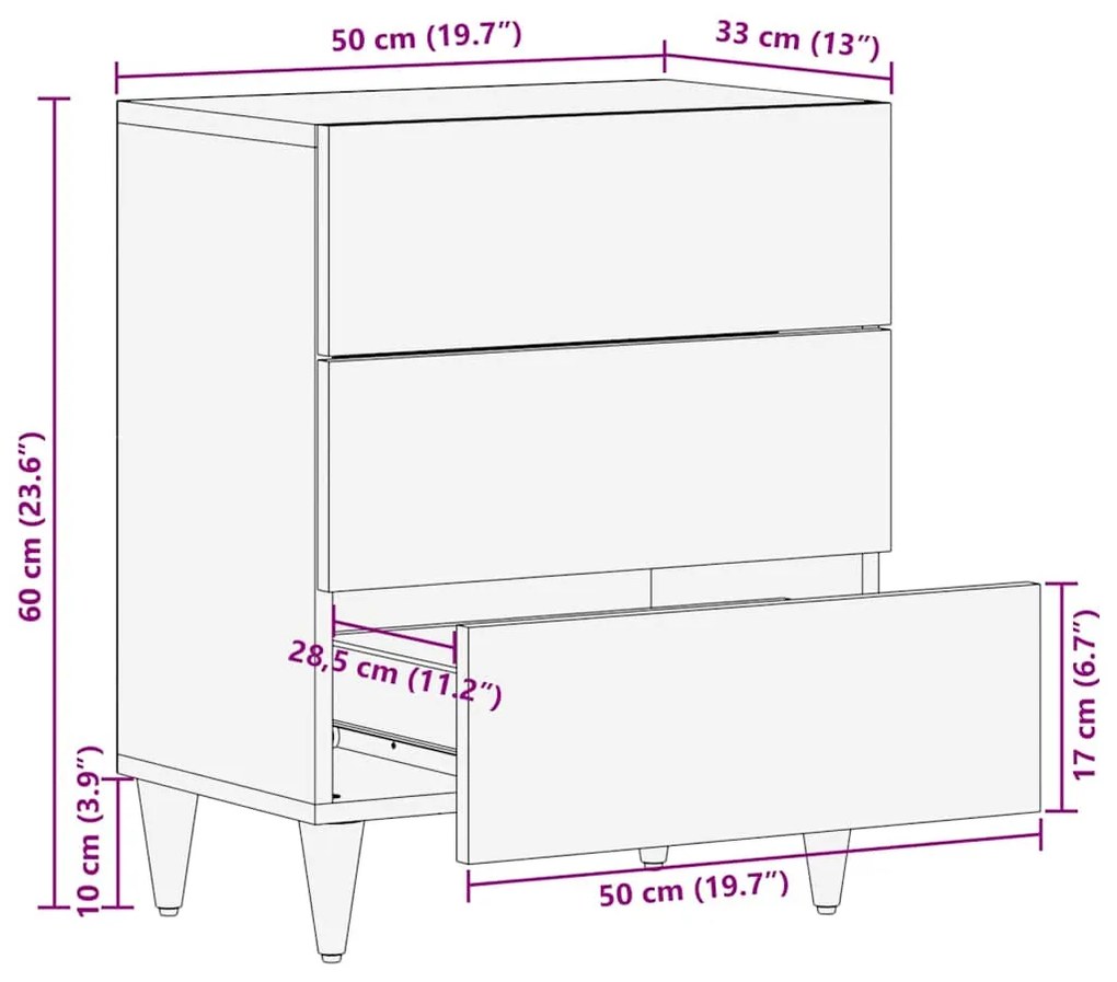 Mesa de cabeceira cinzento claro 50x33x60 cm