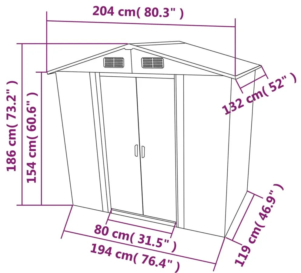 Abrigo de jardim metal verde 204x132x186 cm
