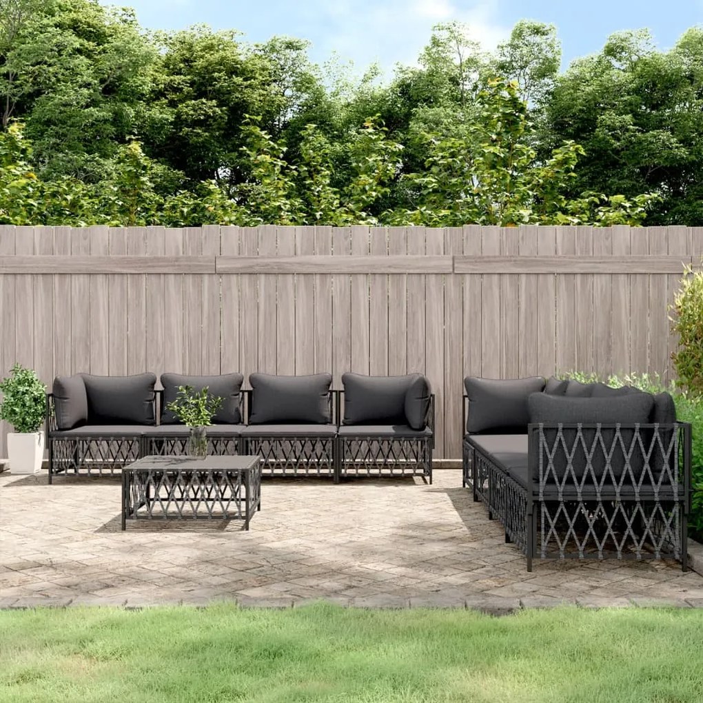 vidaXL 9 pcs conjunto lounge de jardim com almofadões aço antracite