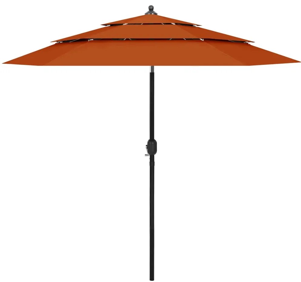 vidaXL Guarda-sol de jardim 3 camadas c/ poste alumínio 2,5m terracota