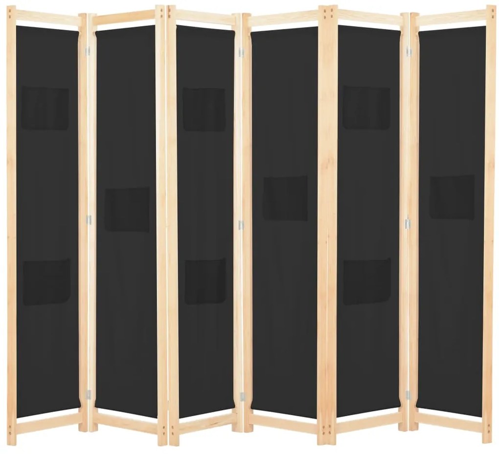 Divisória de quarto com 6 painéis 240x170x4 cm tecido preto