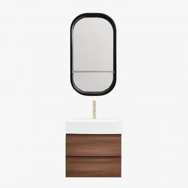 Conjunto De Móvel De Casa De Banho Em Madeira E Chapa De Freixo Com Lavatório Integrado Ona Madeira Escura & Oval Com Prateleira Preto - Sklum