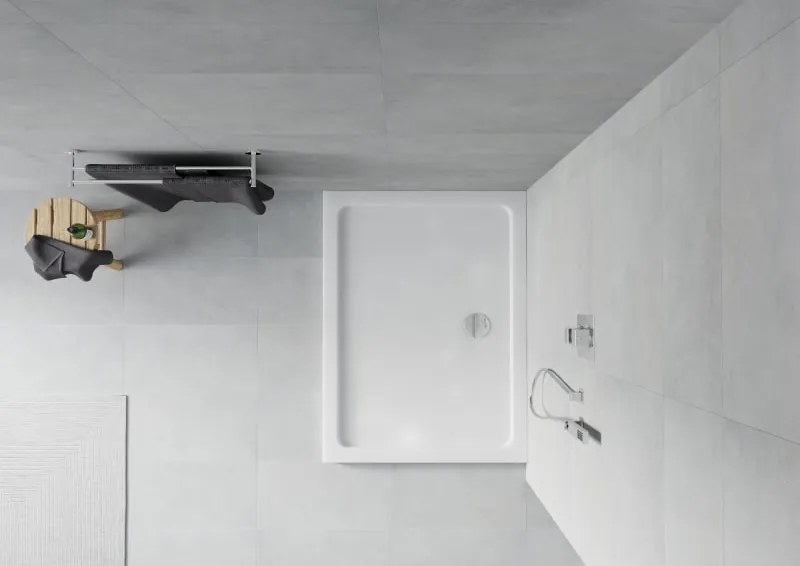 Mexen Flat base de duche retangular slim 80 x 70 cm, branco, sifão cromado - 40107080