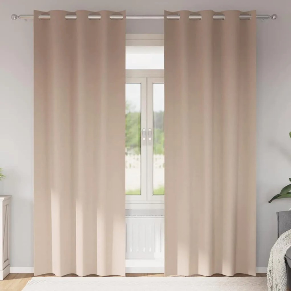 Cortinas 2 pcs Cinzento-acastanhado 245 x 140 cm Poliéster