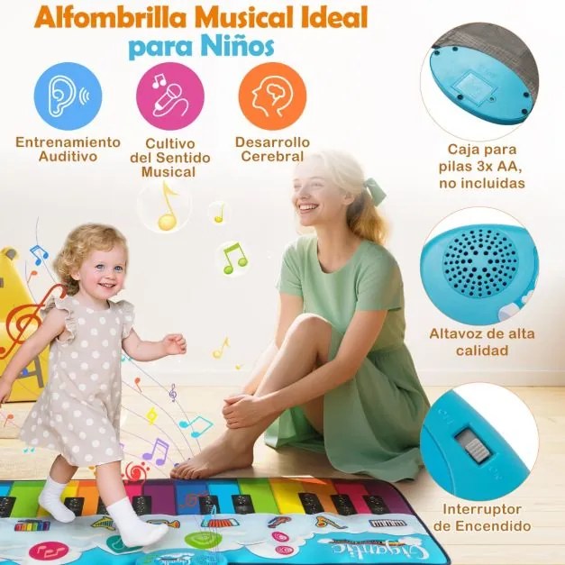 Tapete de piano para crianças com 8 sons de instrumentos com teclado para crianças com mais de 3 anos 120 x 47 cm Multicolor