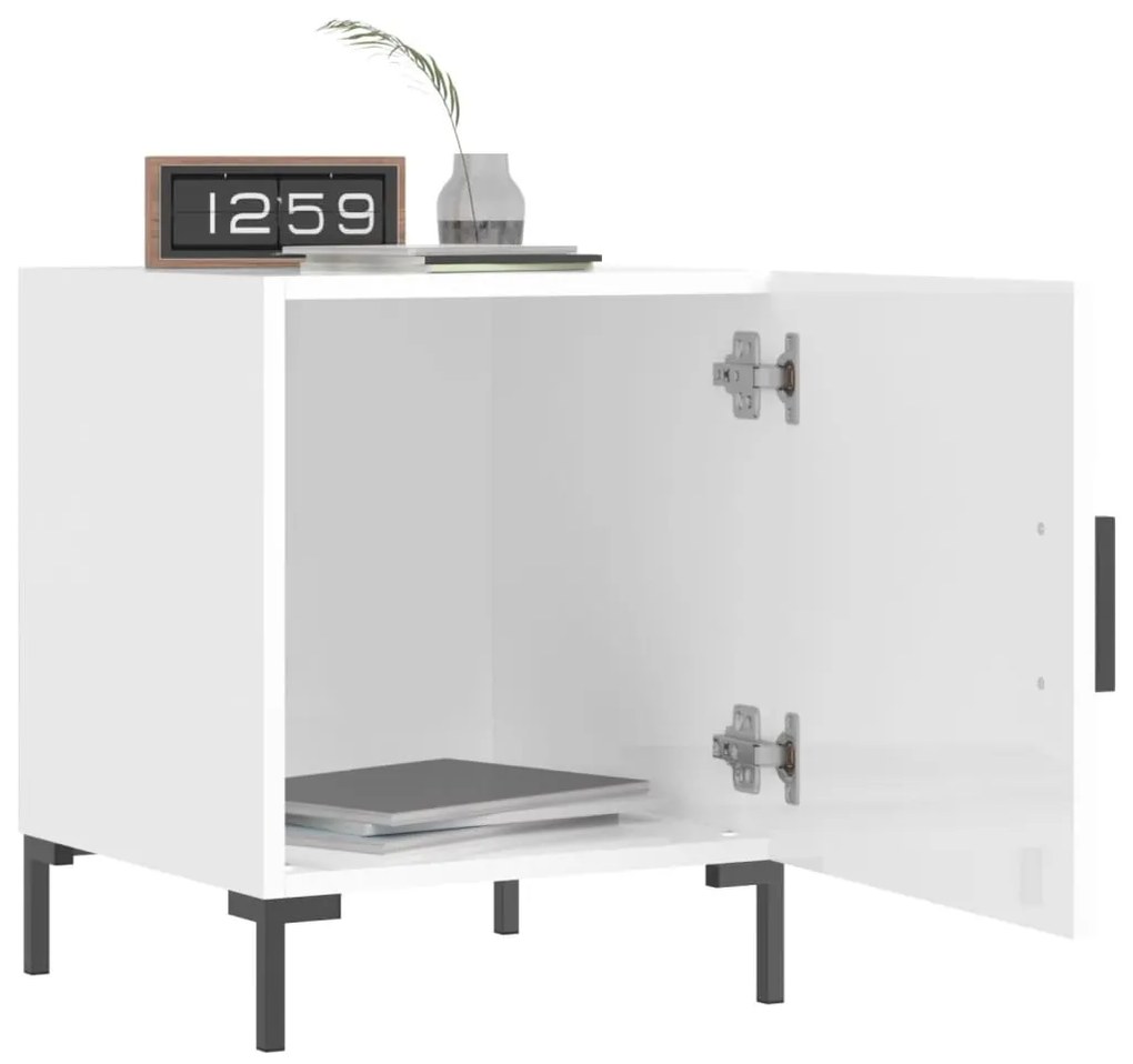 Mesa cabeceira 2pcs 40x40x50cm deriv. madeira branco brilhante