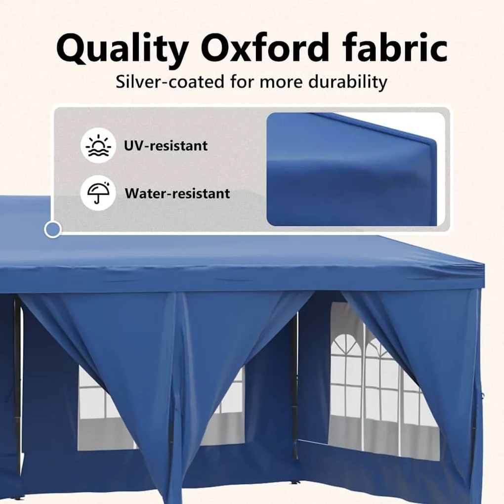 Tenda para festas dobrável com paredes laterais 3x6 m azul