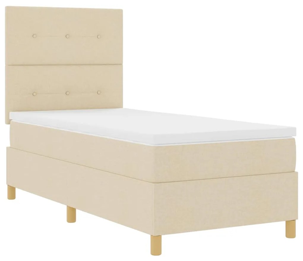 Cama com Box Spring e Colchão Creme 100x200 cm Tecido