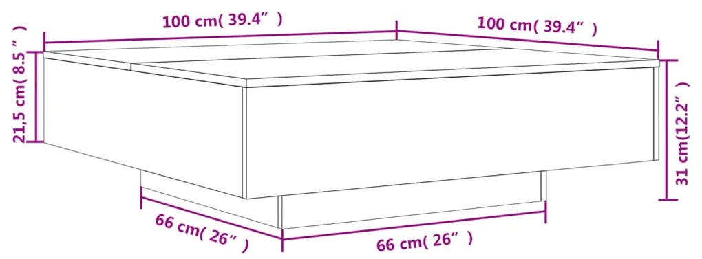 Mesa de centro 100x100x31 cm derivados madeira carvalho sonoma