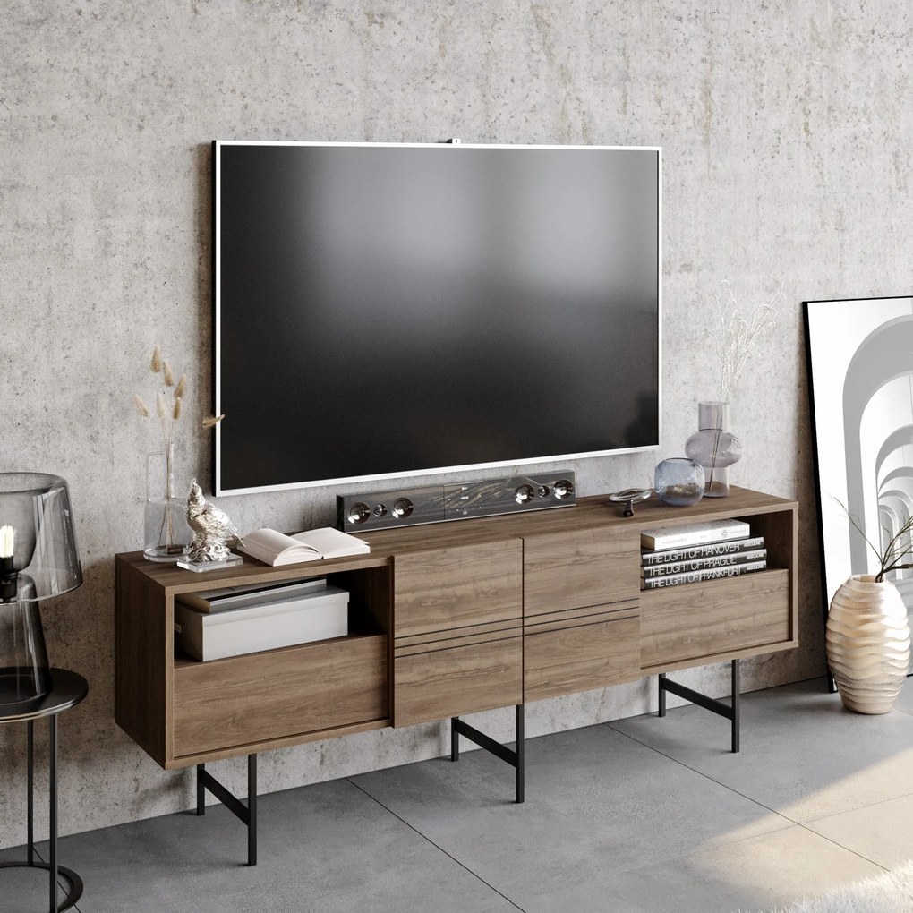 Móvel TV Derin – Nogueira/Preto – 180x64,7x37,1 cm