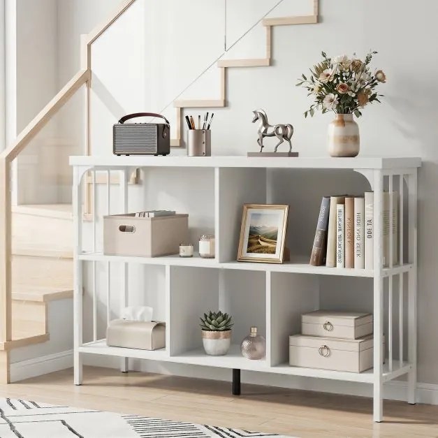 Estante de Arrumação de 3 Níveis, 109 x 34 x 76 cm, 5 Compartimentos, Branco