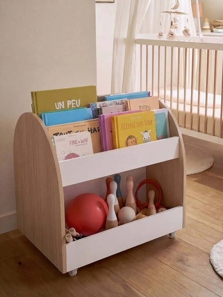 Arrumação para livros e brinquedos com rodas branco
