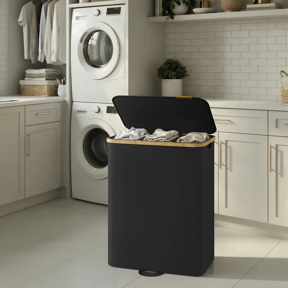 Cesto da roupa suja com tampa 170L, 60 x 38,5 x 75 cm Preto