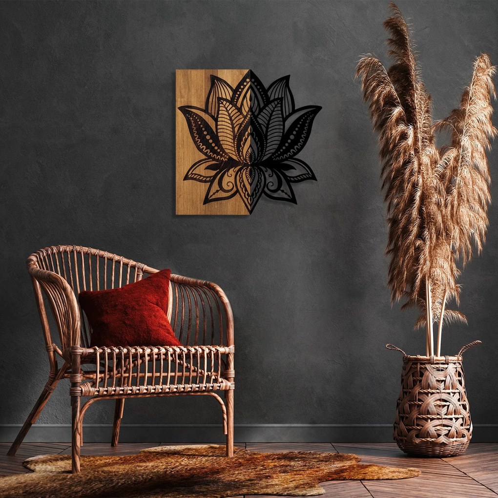 Acessório Decorativo de Parede Lotus 10 – Nogueira e Preto – 58 x 59 c