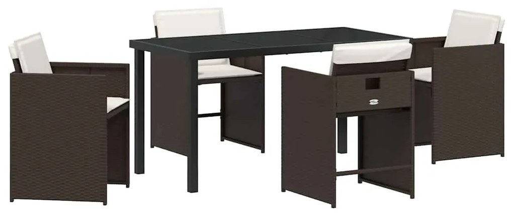Conjunto de Jantar de Jardim de 5 peças com Almofadas Castanho Rattan