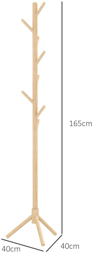 Cabide de Pé de Madeira com 8 Ganchos para Pendurar Roupa e Bolsas Forma de Árvore para Corredor Entrada 40x40x165 cm Natural