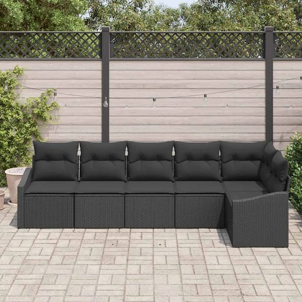 Conjunto de Jantar para Jardim com 6 Peças e Almofadas em Rattan Preto