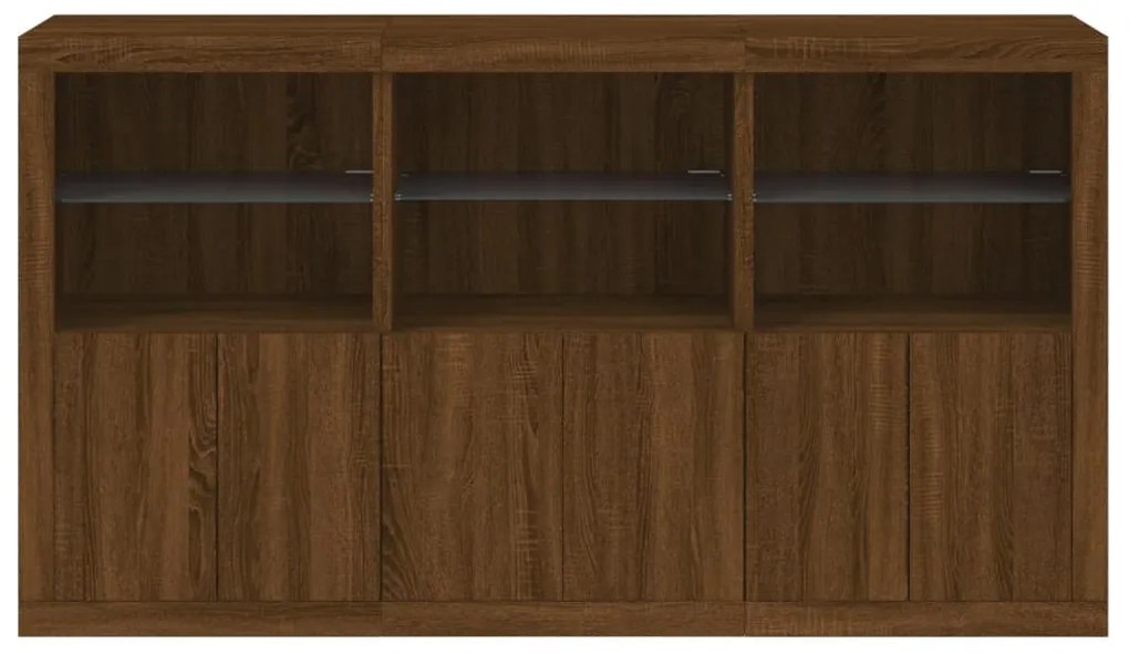 Aparador com luzes LED 181,5x37x100 cm carvalho castanho