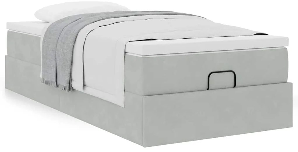 Estrutura cama otomana colchão 80x200 cm veludo cinzento claro