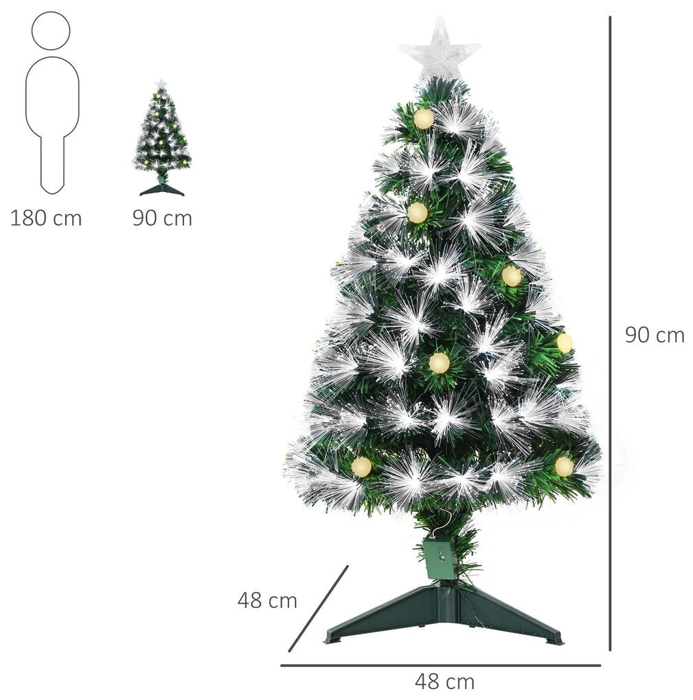 HOMCOM Árvore de Natal 90 cm Árvore de Natal com Fibra Óptica Árvore d