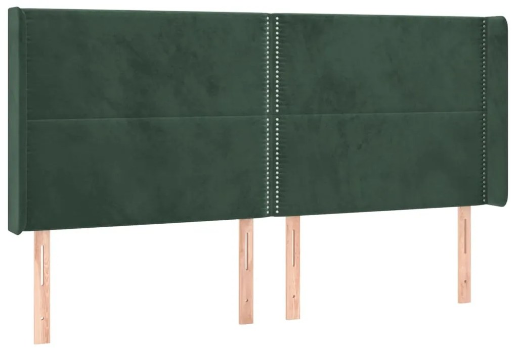 Cabeceira de cama c/ LED veludo 183x16x118/128 cm verde-escuro