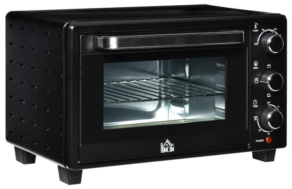 HOMCOM Mini Forno Elétrico 21L 1400W com Temporizador até 60min e Temperatura Ajustável até 230℃ 46x38,5x29 cm Preto | Aosom Portugal