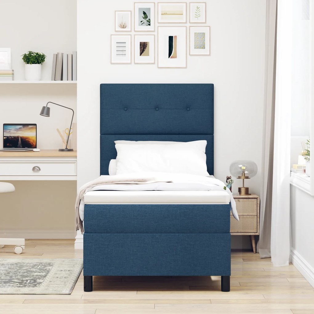 Cama Box com Colchão Azul 90x200 cm Tecido
