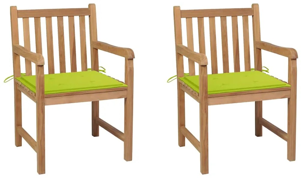 vidaXL Cadeiras jardim c/ almofadões verde brilhante 2 pcs teca maciça