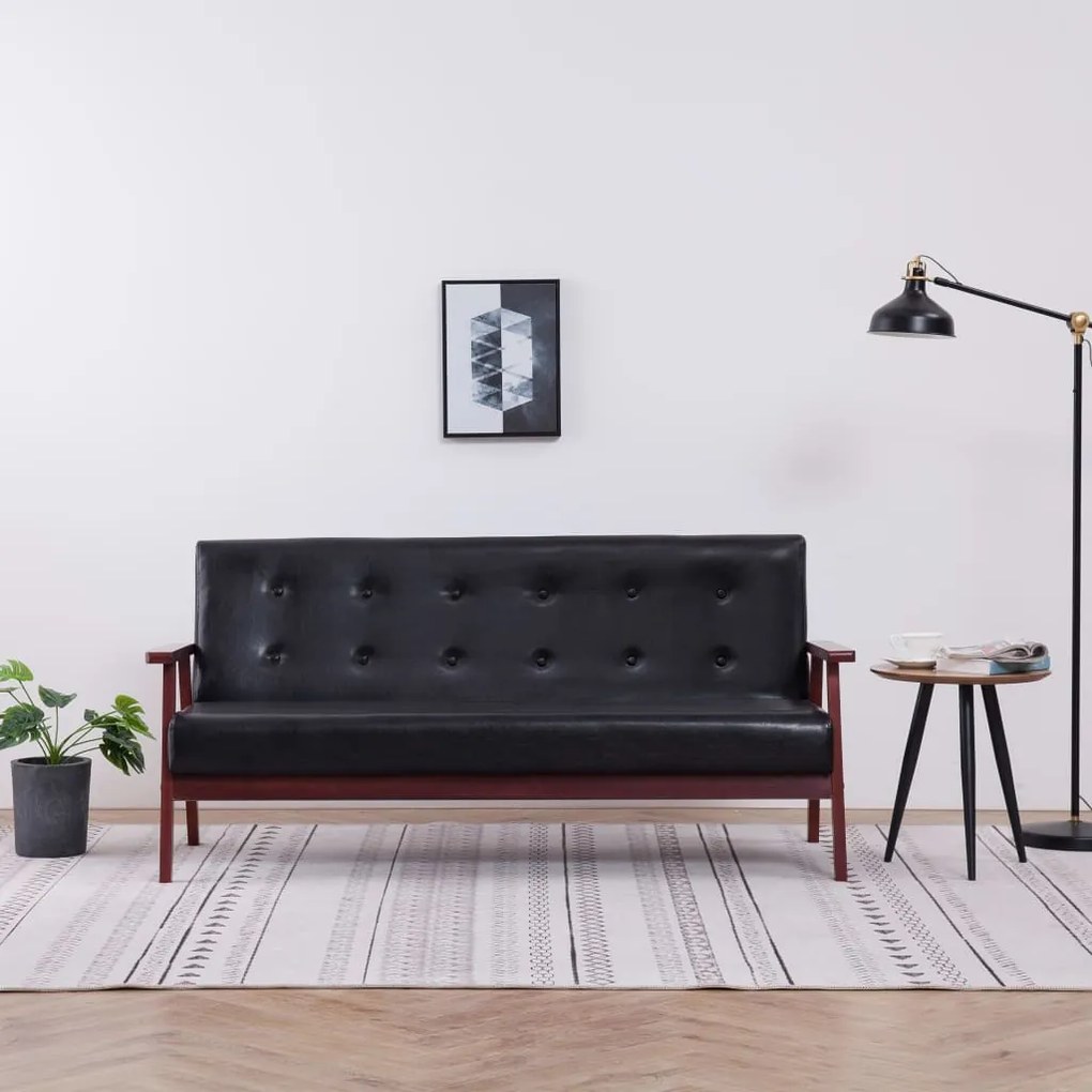 248643 vidaXL Sofá de 3 lugares couro artificial preto