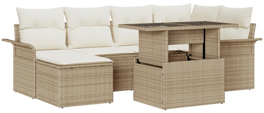 vidaXL Conjunto de Sofá de Jardim com 7 Peças e Almofadas de Rattan Bege