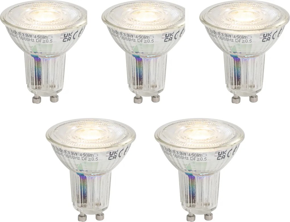Conjunto de 5 lâmpadas LED GU10 50 reguláveis 3,9W 450 lm 3000K Longlife