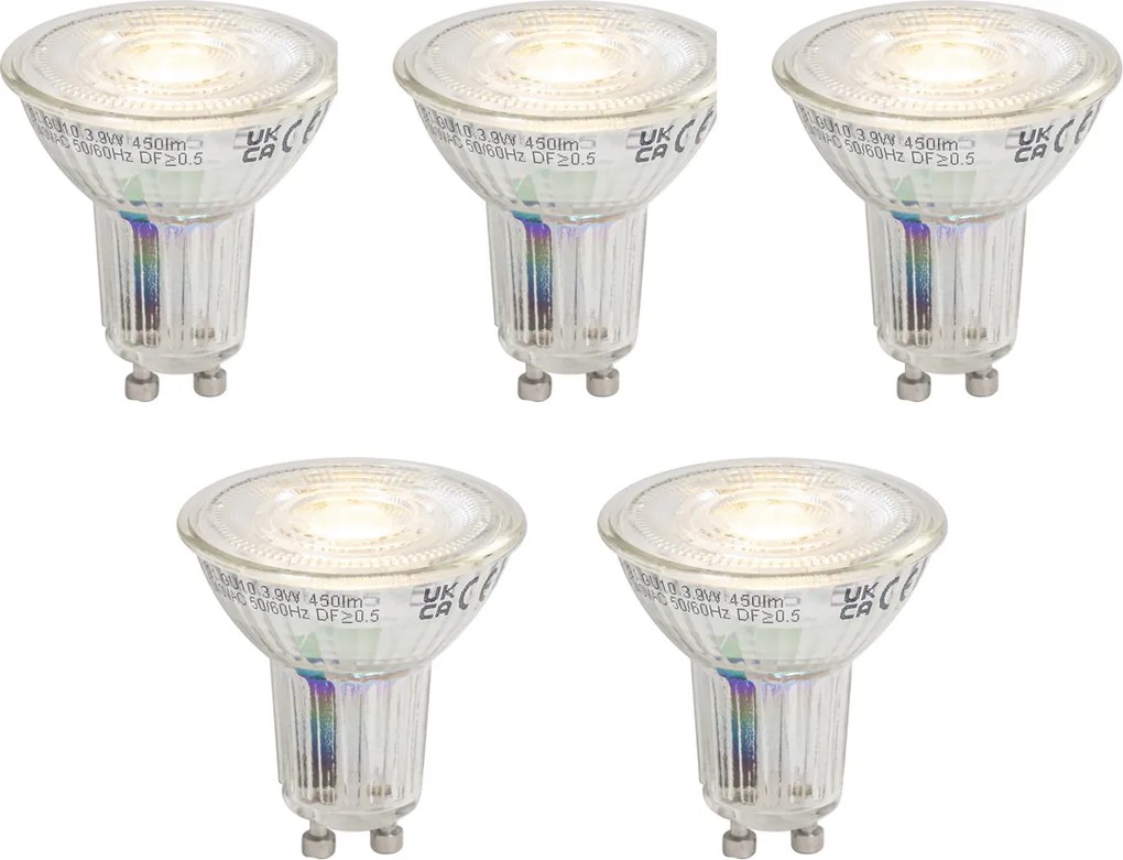 Conjunto de 5 Lâmpadas LED GU10 Reguláveis 3.9W 450 lm 3000K Longa Duração