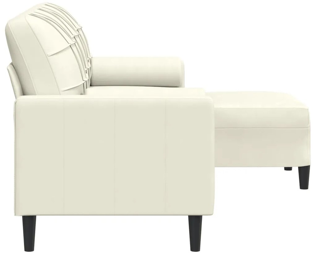 Sofá de 3 lugares com apoio de pés 180 cm veludo cor creme