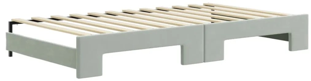 Sofá-cama c/ gavetão e colchões 100x200cm veludo cinzento-claro