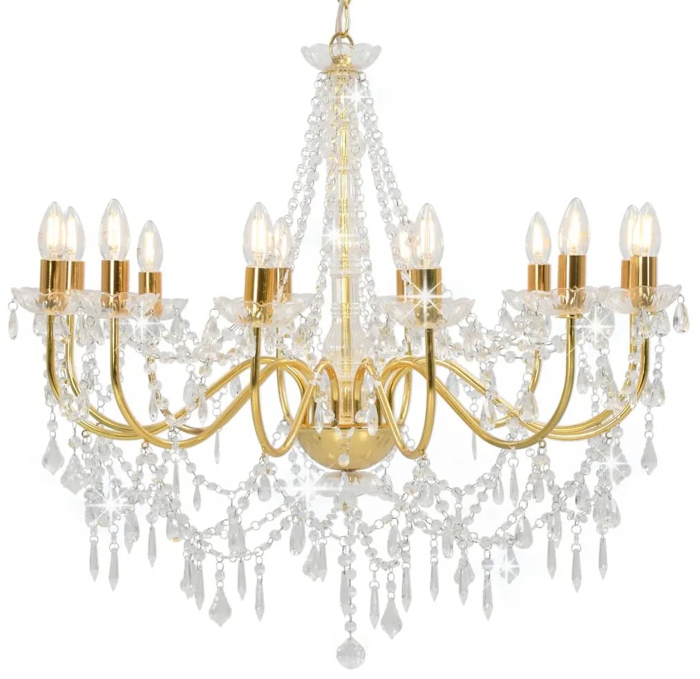 Lustre com contas lâmpadas 12 x E14 dourado