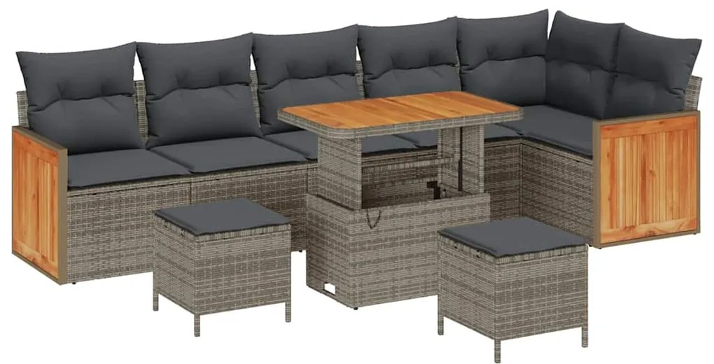 Conjunto de Sofá de Jardim de 9 Peças com Almofadas Cinza Rattan Sinté