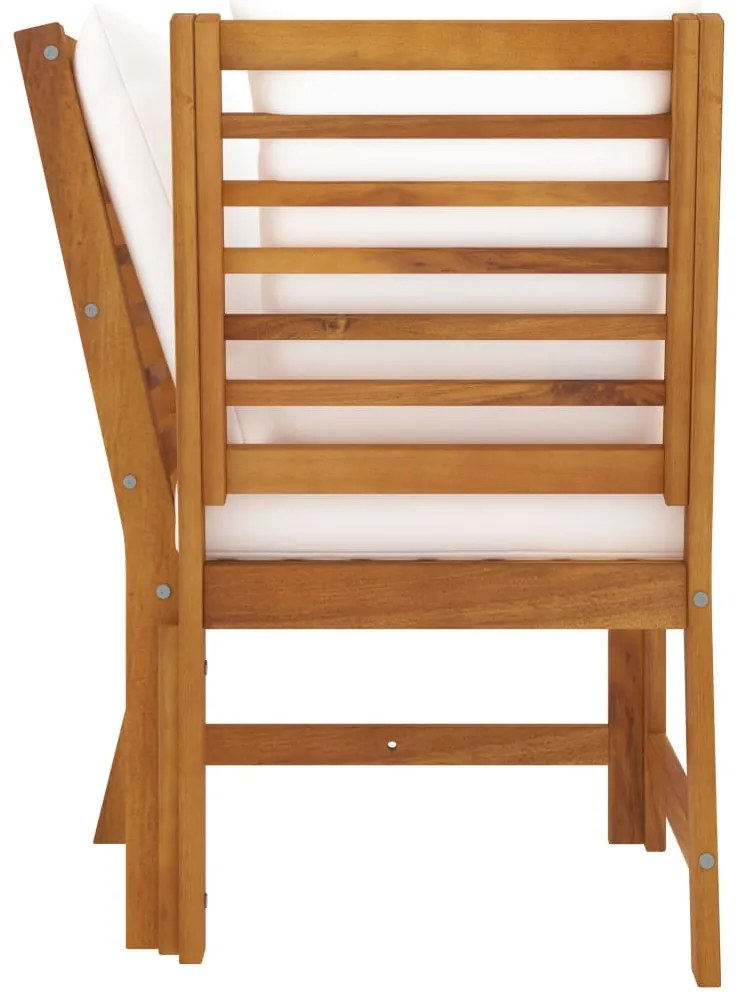 3 pcs conjunto lounge jardim c/ almofadões cor creme acácia