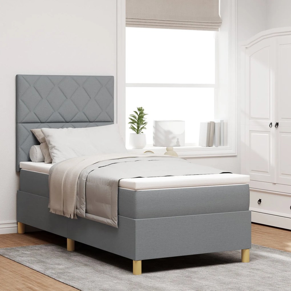 Cama Box Spring com Colchão Cinza Claro 90x200 cm Tecido