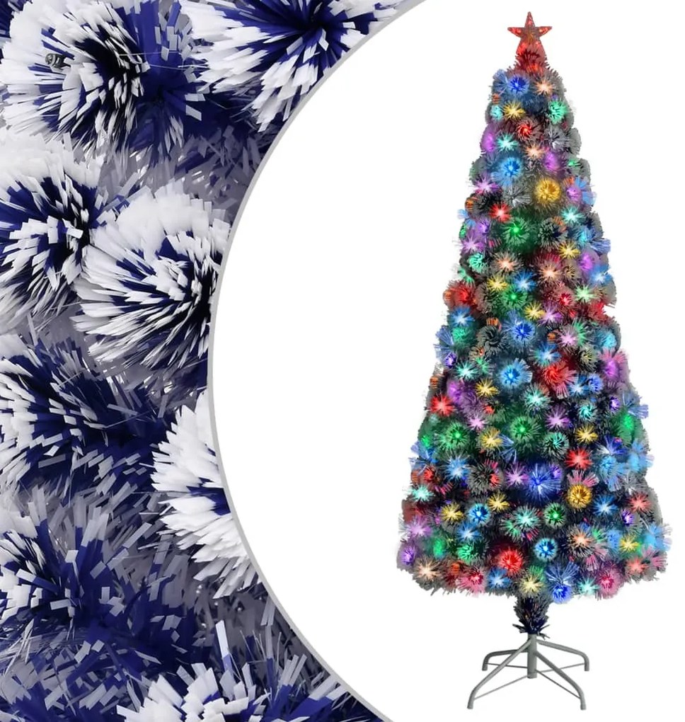 vidaXL Árvore Natal artificial pré-iluminada fibra ótica branco/azul