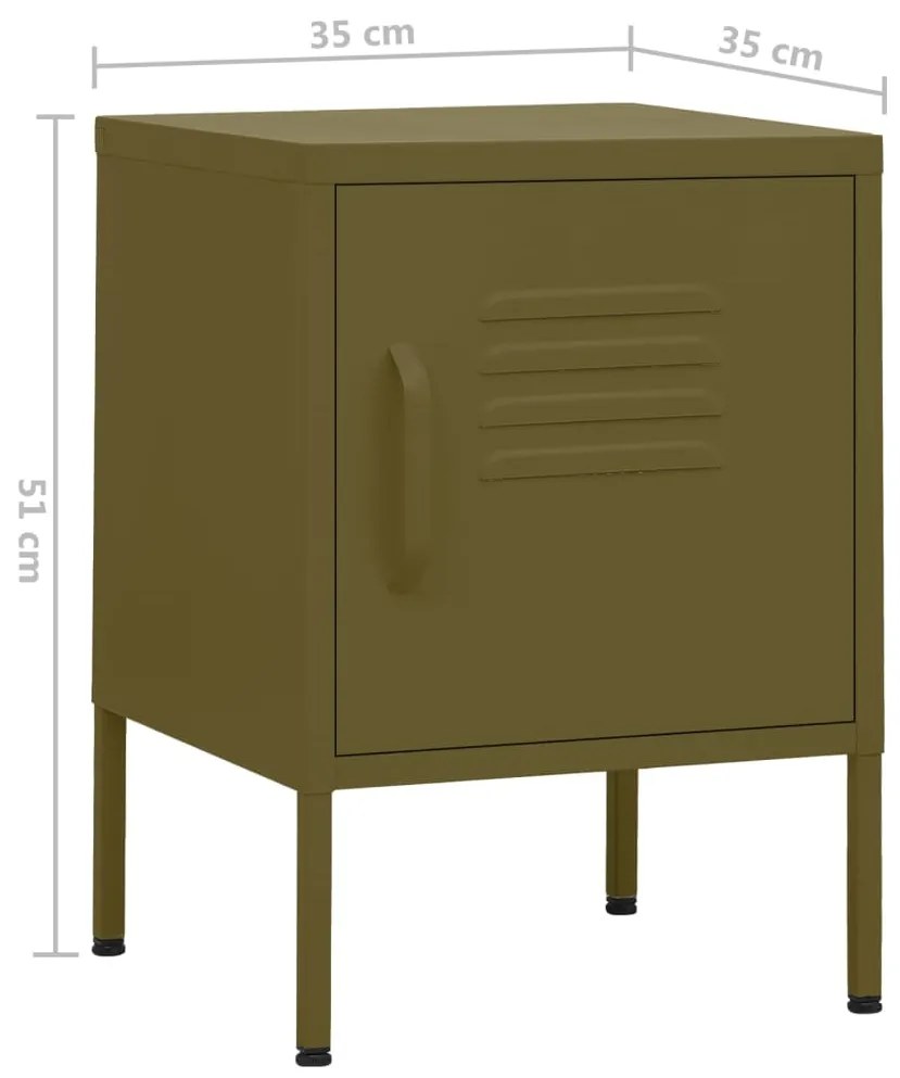 Mesas de cabeceira 2 pcs 35x35x51 cm aço verde-azeitona
