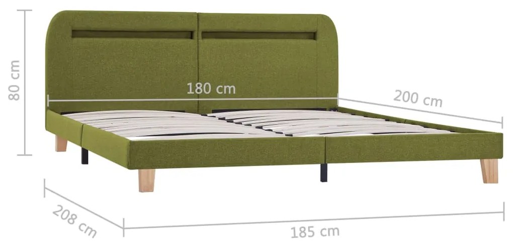 Estrutura de cama com LED em tecido 180x200 cm verde