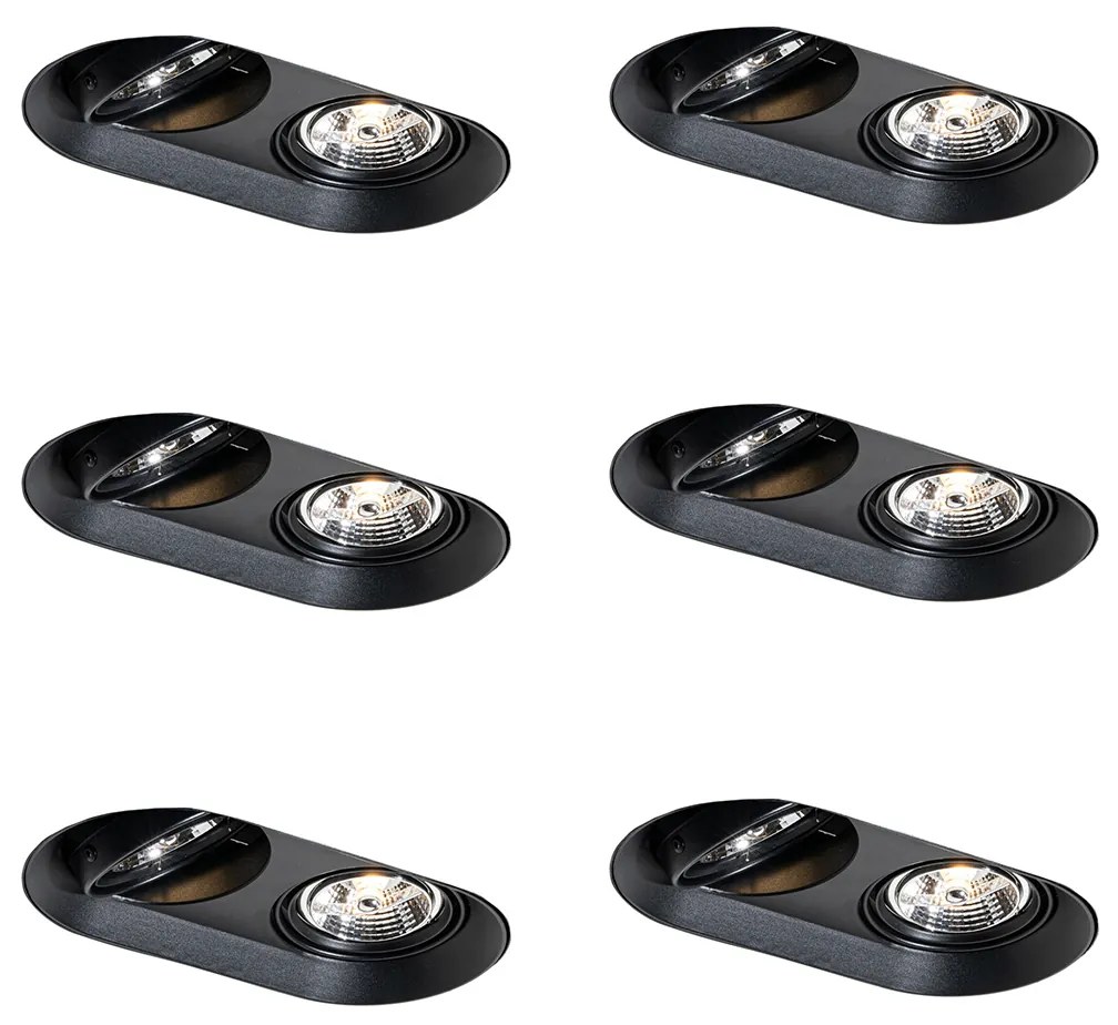 Conjunto de 6 focos embutidos arredondados pretos GU10 70mm 2-Light - Hubs