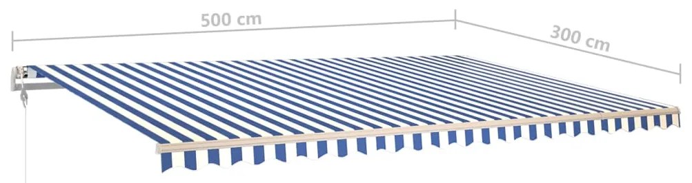 Toldo retrátil manual com luzes LED 5x3 m azul e branco